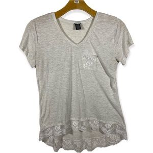 Rue21 Ladies' Relaxed Fit Quarter Sleeve Tee with Lace Trim